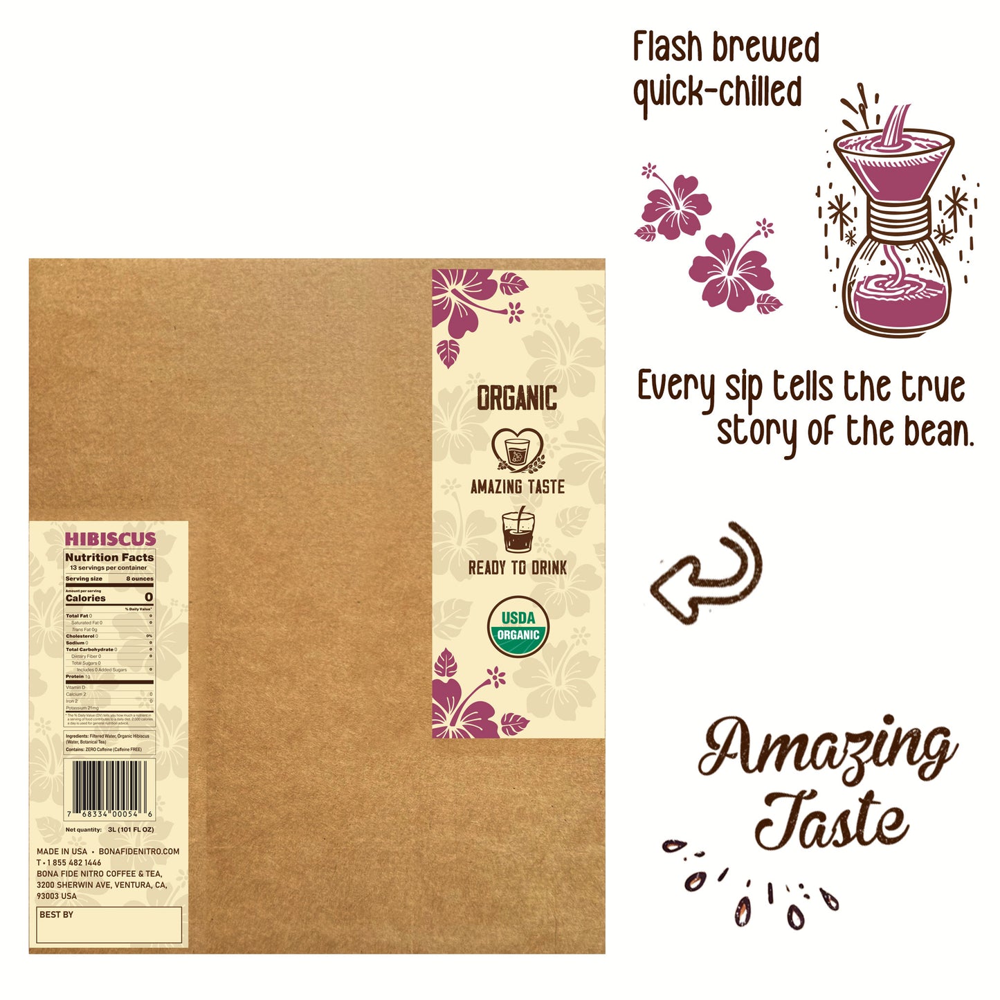 Hibiscus 3L - 101oz , Better Than Cold Brew Tea Bag In Box (BIB)