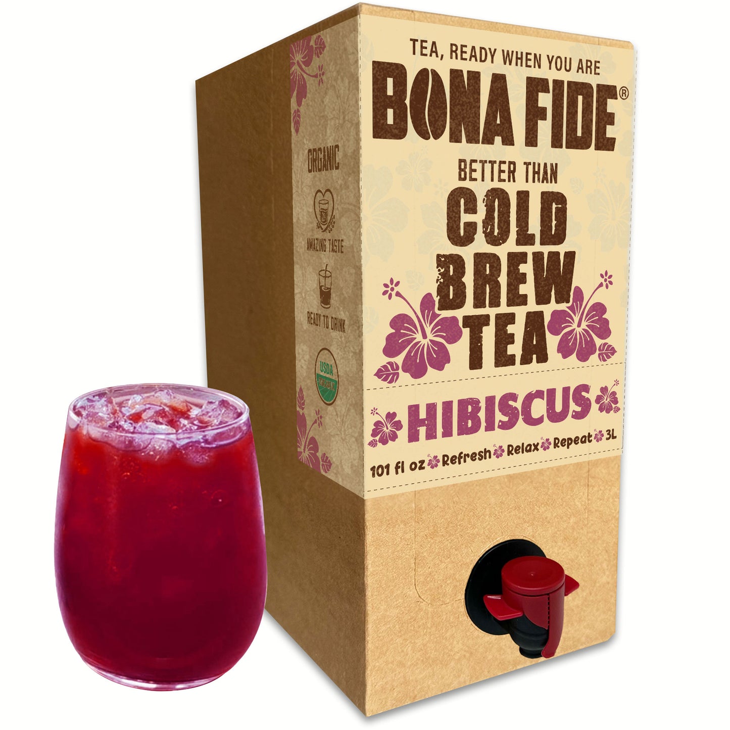 Hibiscus 3L - 101oz , Better Than Cold Brew Tea Bag In Box (BIB)
