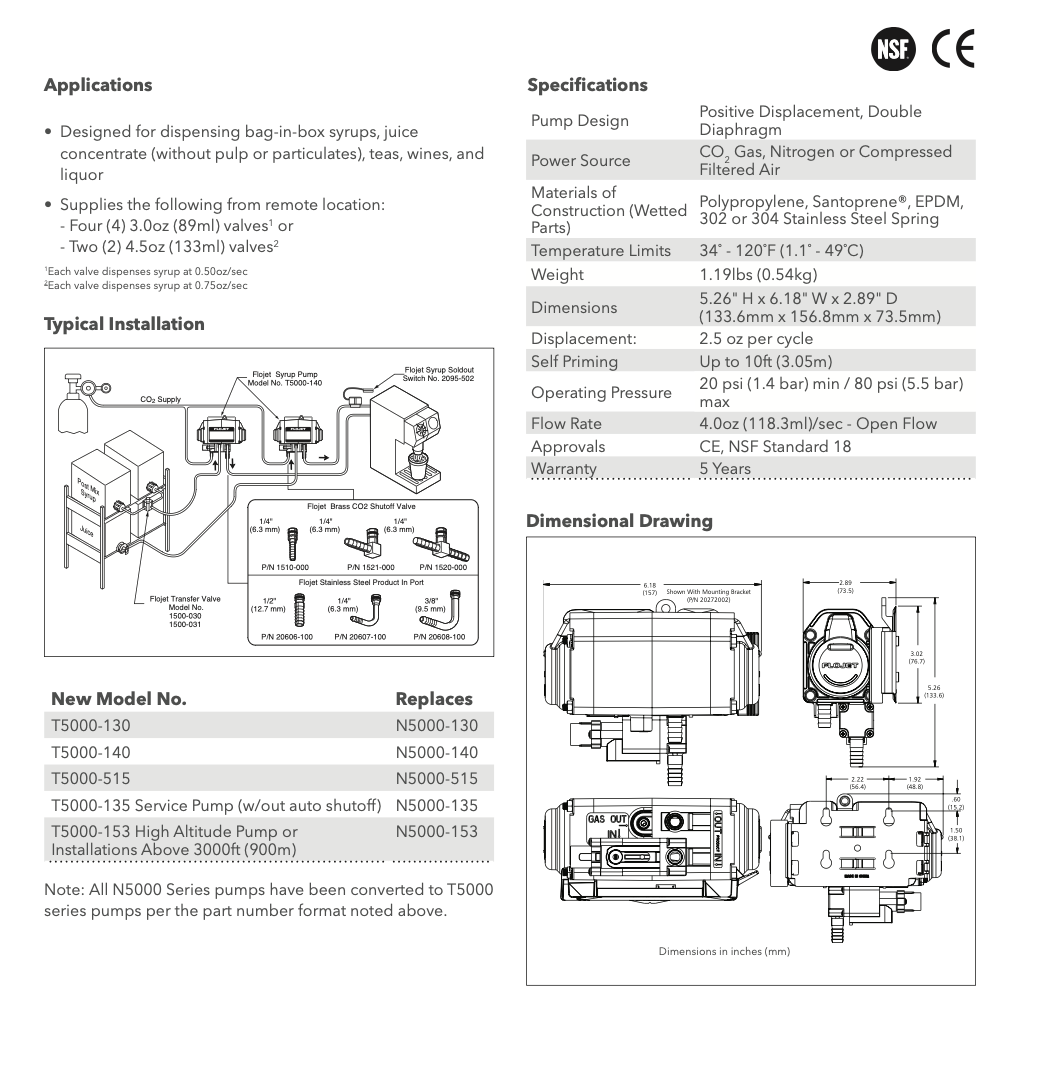 Flojet T5000 Series Air Operated Diaphragm Pumps