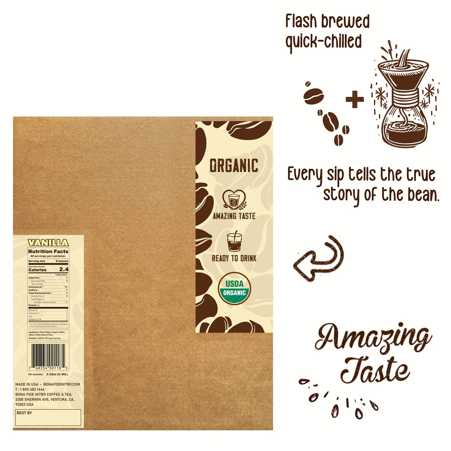 Vanilla - 2.5 Gallon (9.46L) - Better Than Cold Brew Coffee Bag In Box (BIB)