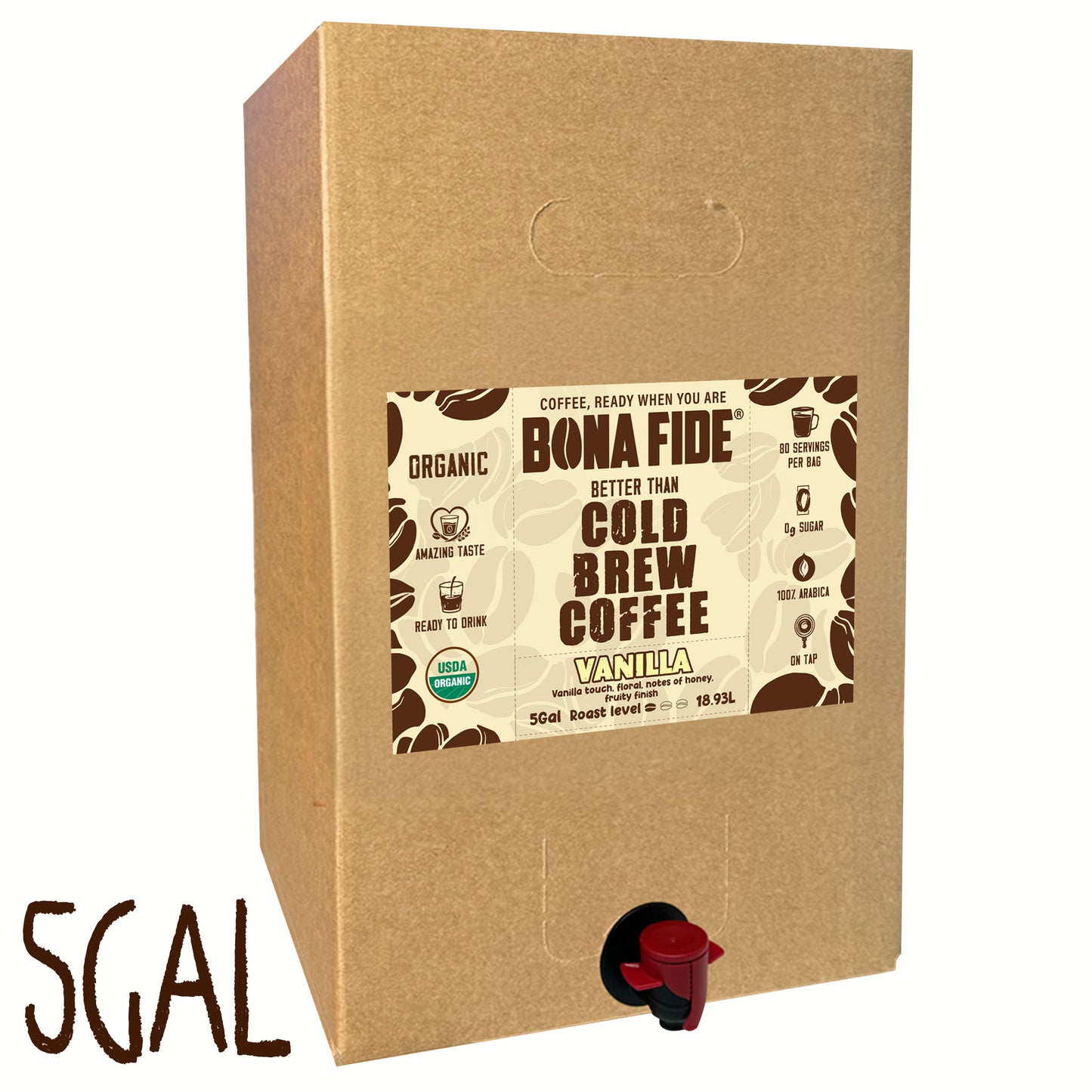 Vanilla - 5 Gallon (18.93L) - Better Than Cold Brew Coffee Bag In Box (BIB)