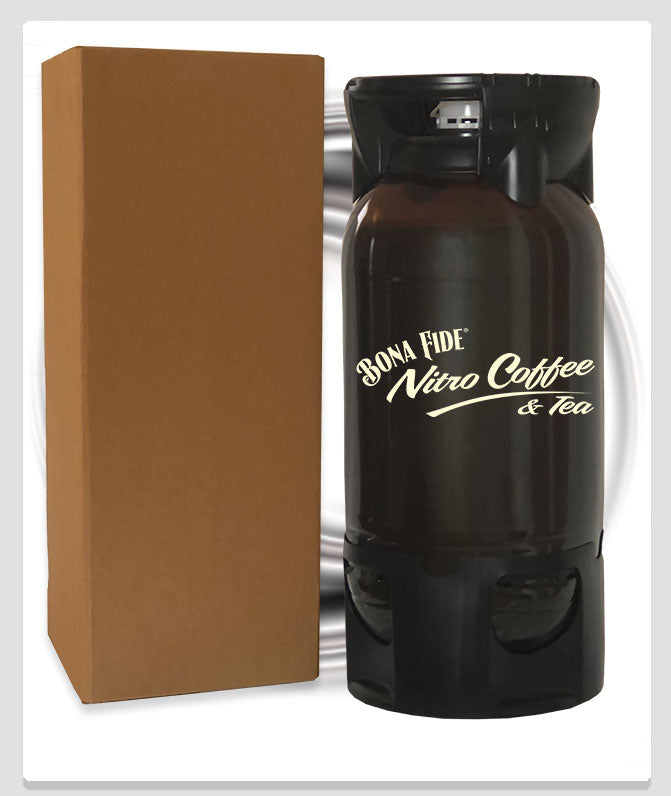 Box ready to ship USA with PET caramel Nitro Coffee keg by Bona Fide