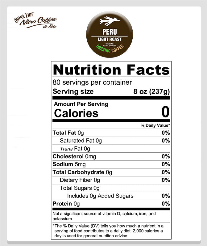 Peru nutritional Facts Bona Fide nitro coffee