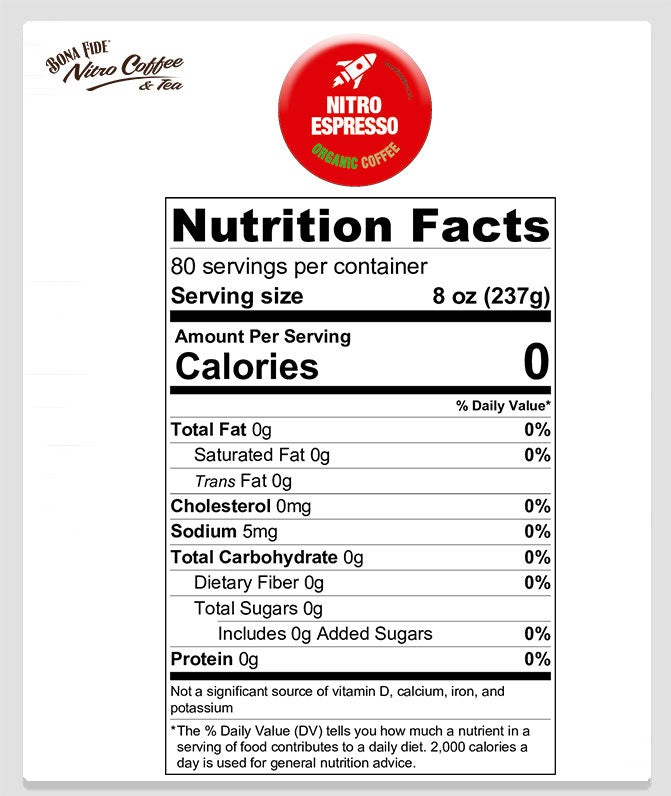 Nutritional facts of Bona Fide Nitro Coffee PET espresso